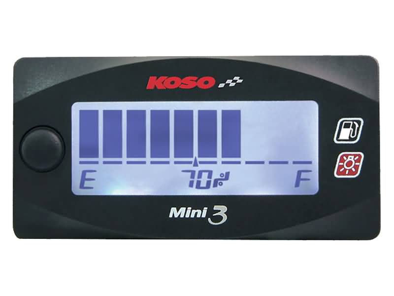 degalų matuoklis Koso Fuel Meter Mini Style 3 su baltu foniniu apšvietimu