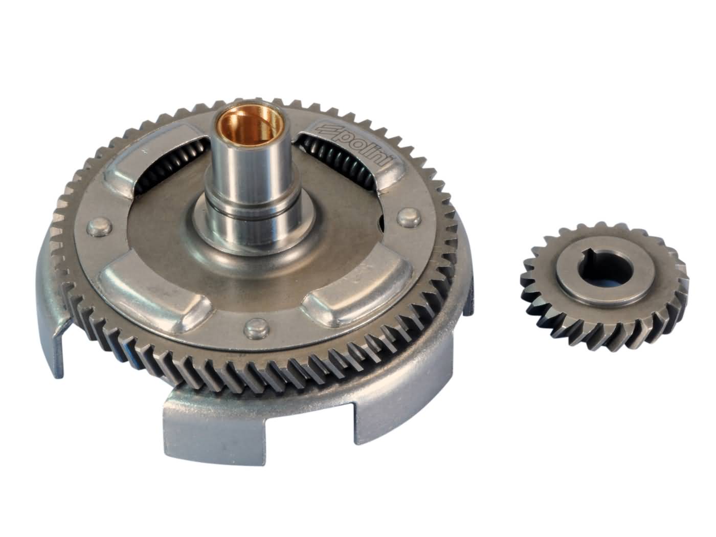 pirminės transmisijos pavarų komplektas su sankabos krepšeliu Polini 24/61, skirtas Vespa ETS, PK, Primavera ET3, XL, 125