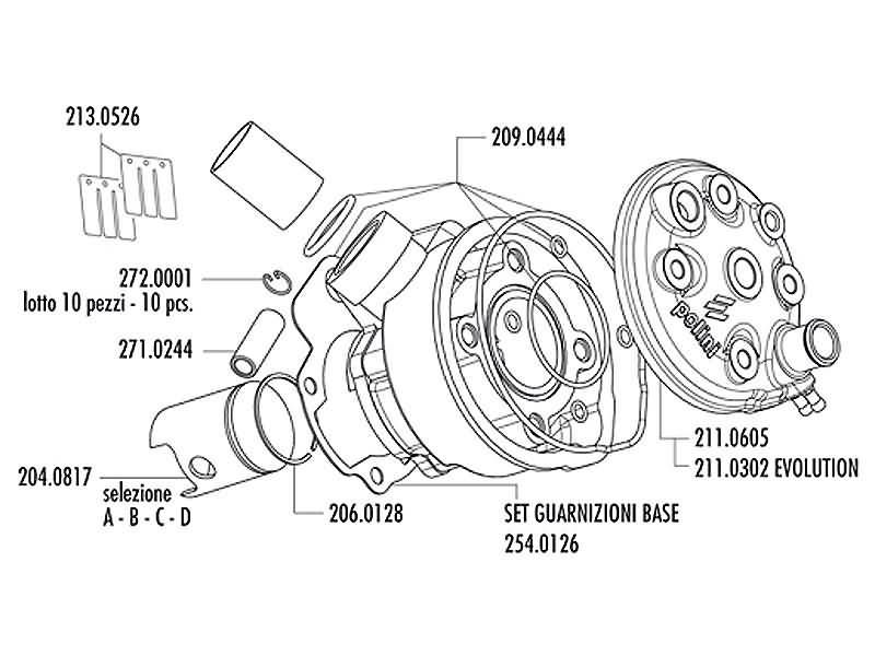 cilindro galvutė Polini Evolution 40.2mm, skirta Minarelli AM6