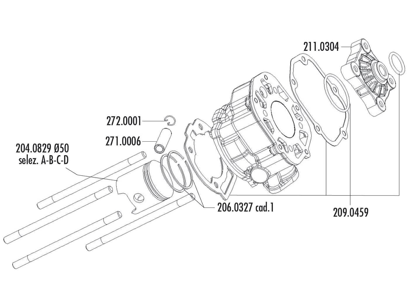 cilindro galvutės degimo kamera Polini aliuminio lenktyninis 80cc 50mm Piaggio / Derbi variklis D50B0