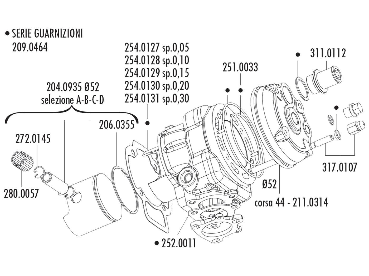 Cilindro galvutė Polini racing Big Evolution 94cc 52mm, skirta Piaggio LC