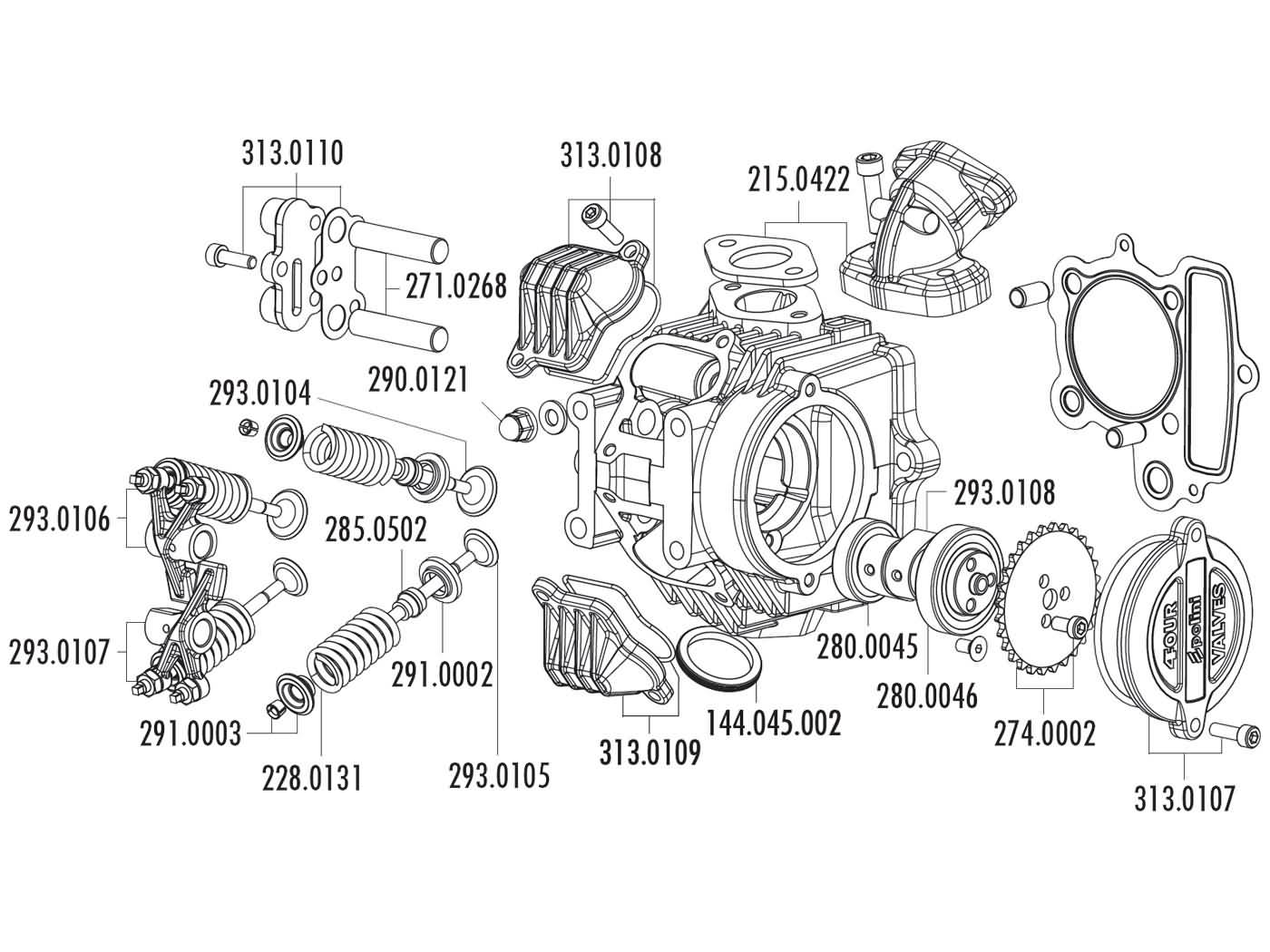 įleidimo vožtuvas Polini 4V cilindro galvutei Honda XR 50, Polini XP4T