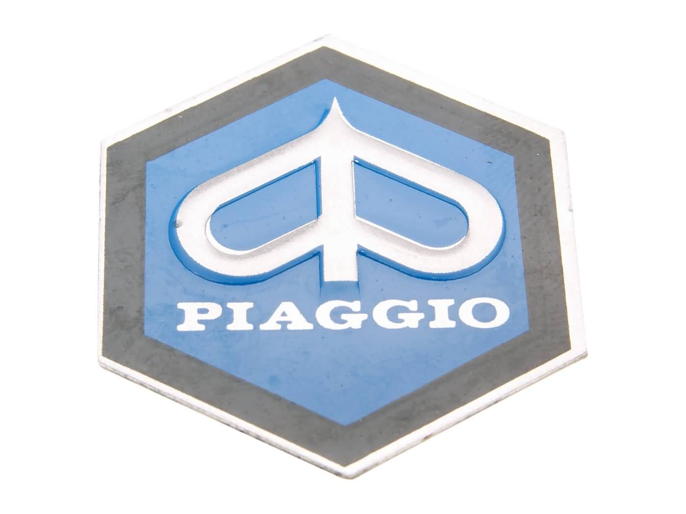 rago dangtelio emblema / ženklelis Piaggio 31x36mm aliuminis, skirtas klijuoti Vespa PK50, PK80 82-88
