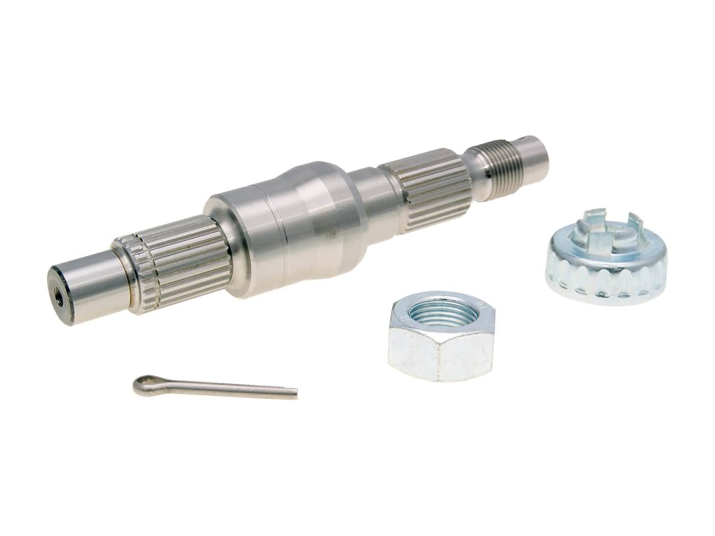 transmisijos išėjimo velenas 143mm įsk. veržlė, vainikinė veržlė, įtvaras Piaggio, Vespa 125, 150cc 2 taktų (-1999)
