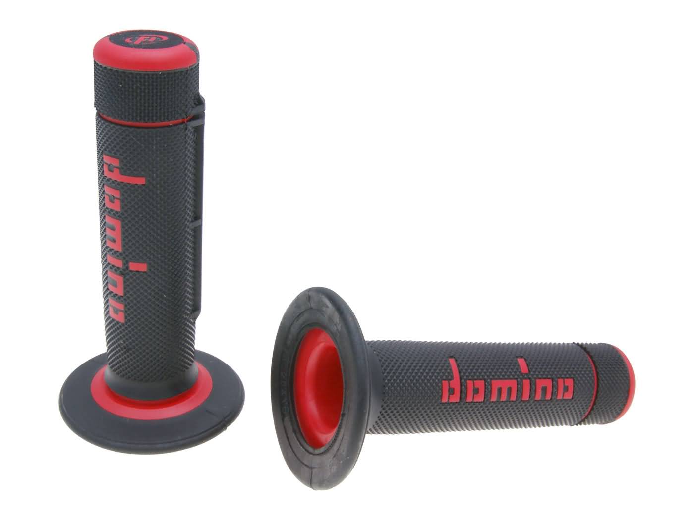 vairo gripsai / guminės rankenos komplektas Domino A020 ​​OFF-ROAD pusvaflinis juodas/raudonas