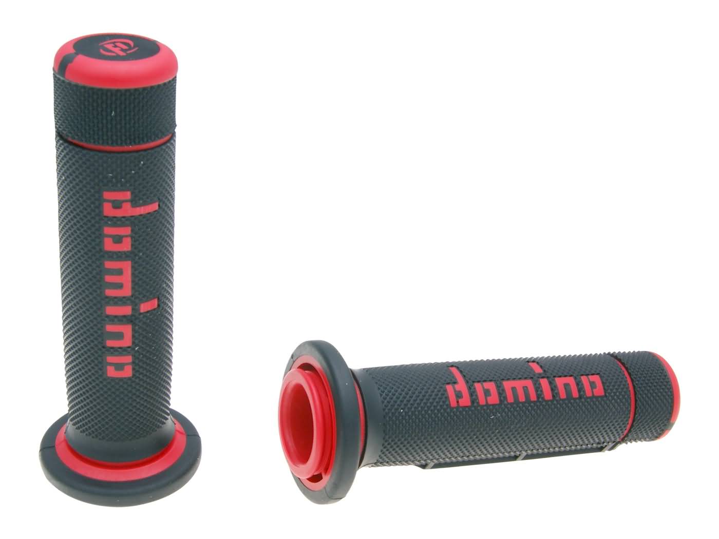 vairo gripsai / guminės rankenos komplektas Domino A180 keturračio nykštis droselis 22/22mm juoda-raudona