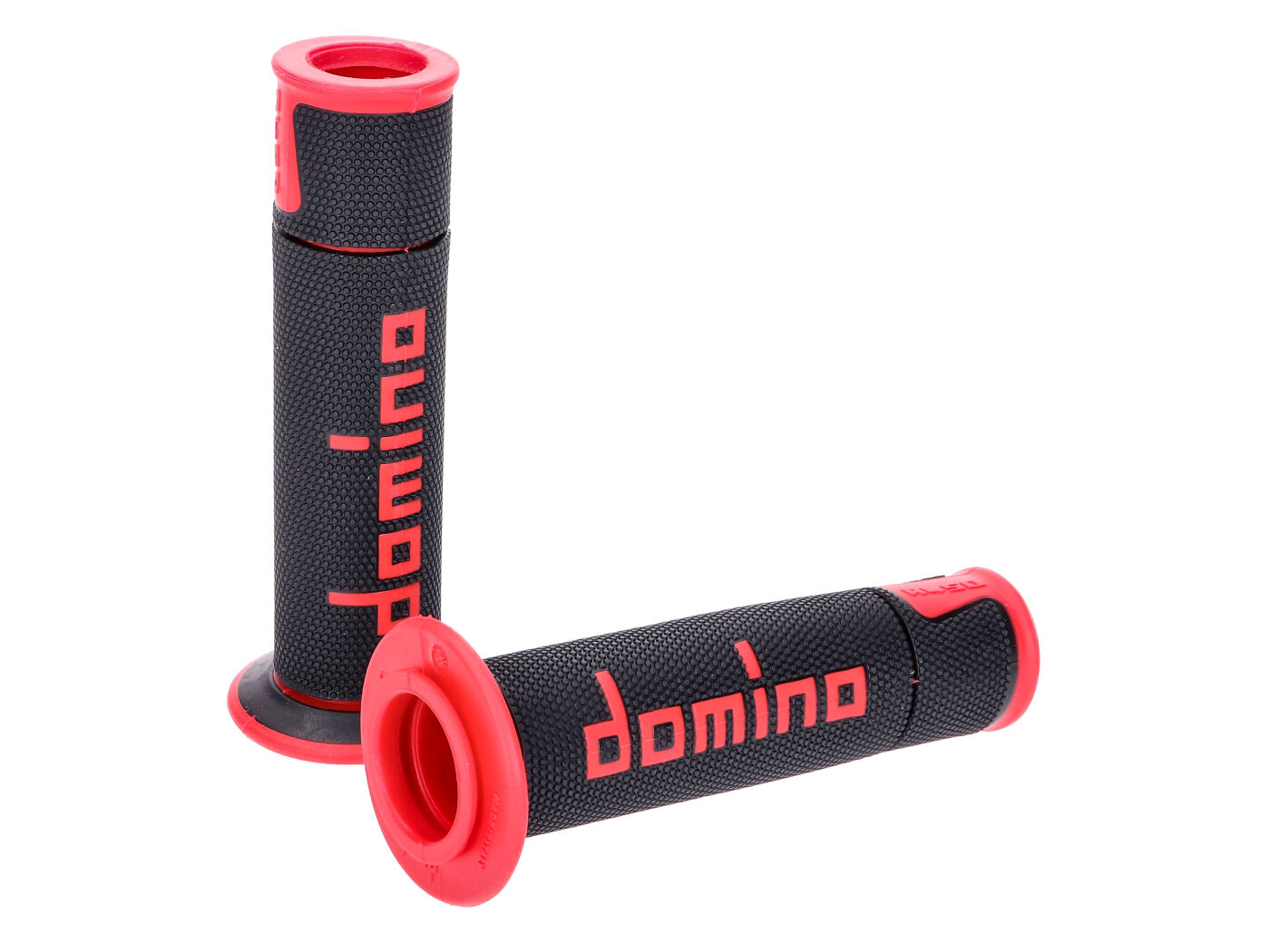 vairo Guminės rankenėlės Domino A450 on-road racing juodos/raudonos atviros rankenos