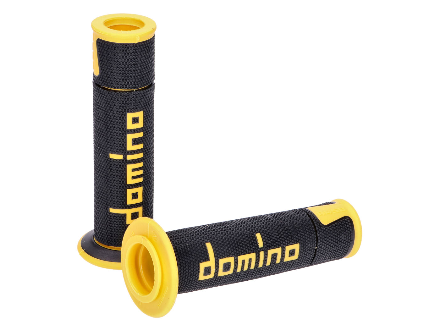 vairo Guminės rankenėlės Domino A450 on-road racing juodos/geltonos atviros rankenos