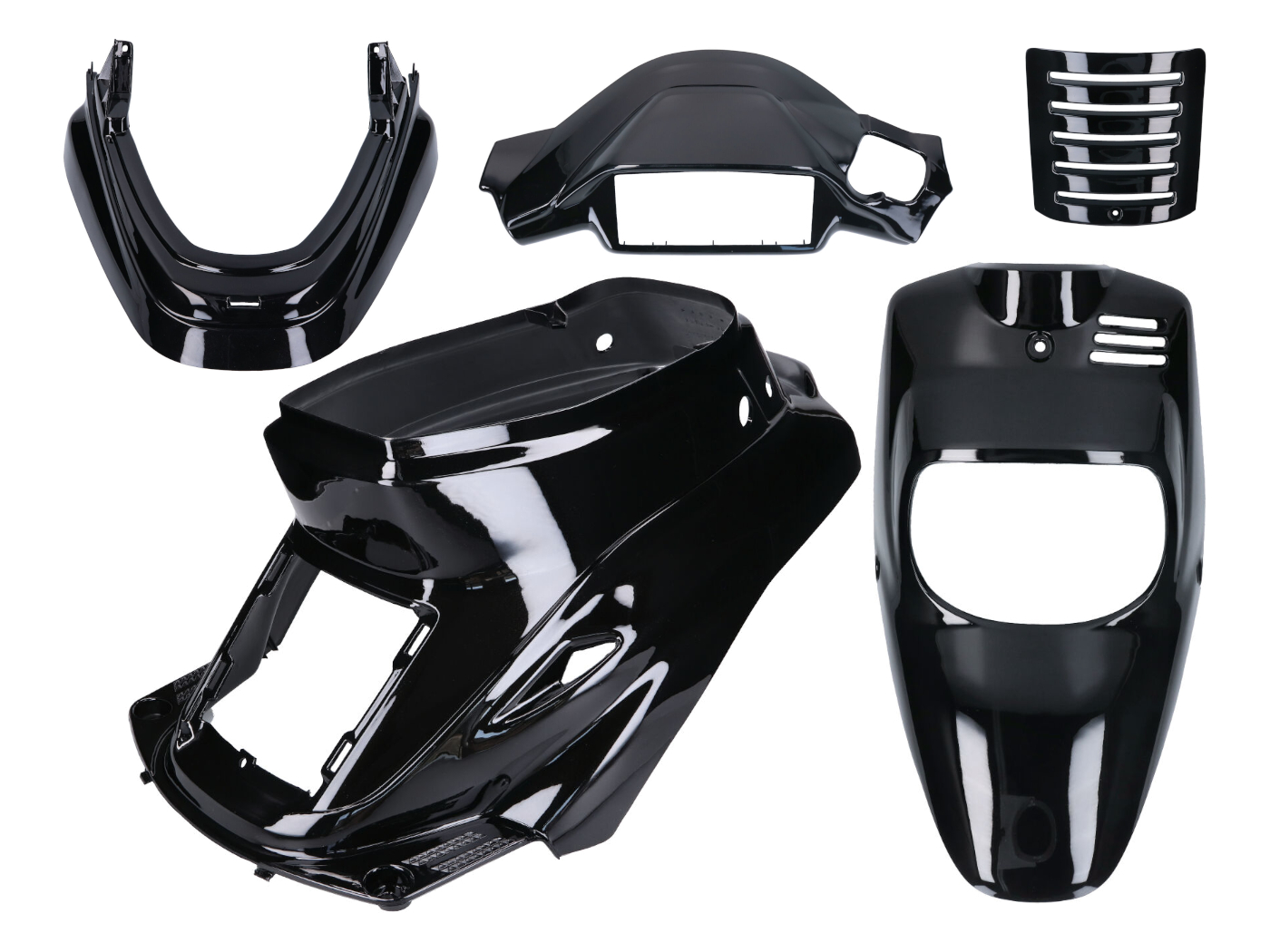 5 dalių juodos spalvos metalinis plastikų komplektas, skirtas MBK Booster -2004, Yamaha BWS -2004