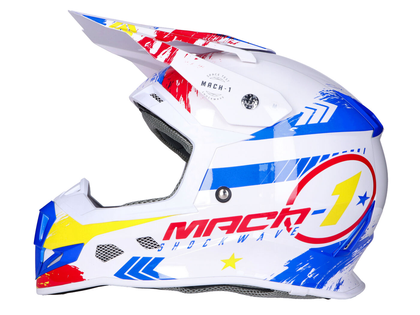 šalmas Motocross Trendy T-902 Mach-1 baltas / mėlynas / raudonas - M dydis (57-58)