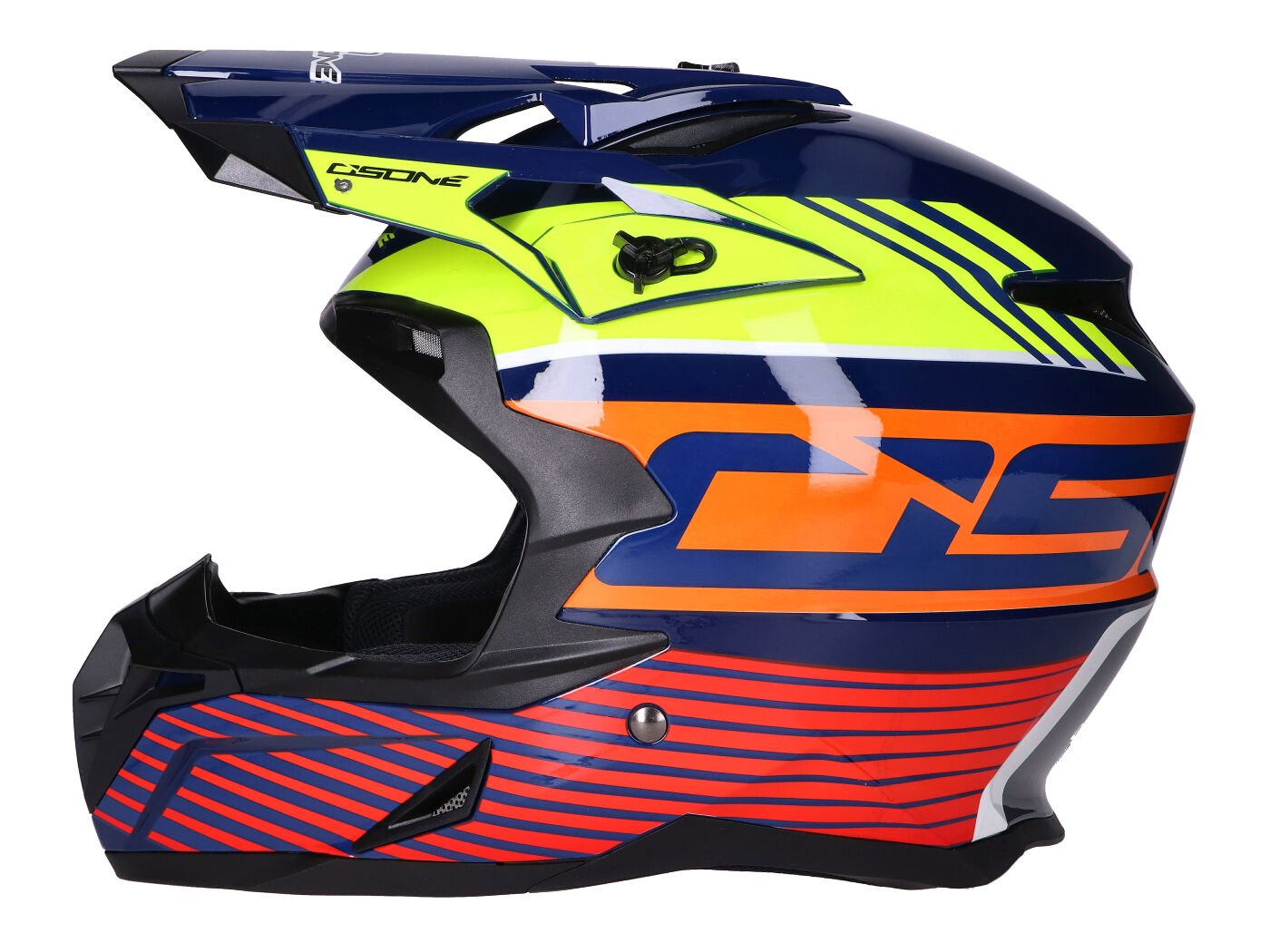 šalmas Motocross OSONE S820 mėlyna / geltona / oranžinė / raudona - dydis XL (61-62)