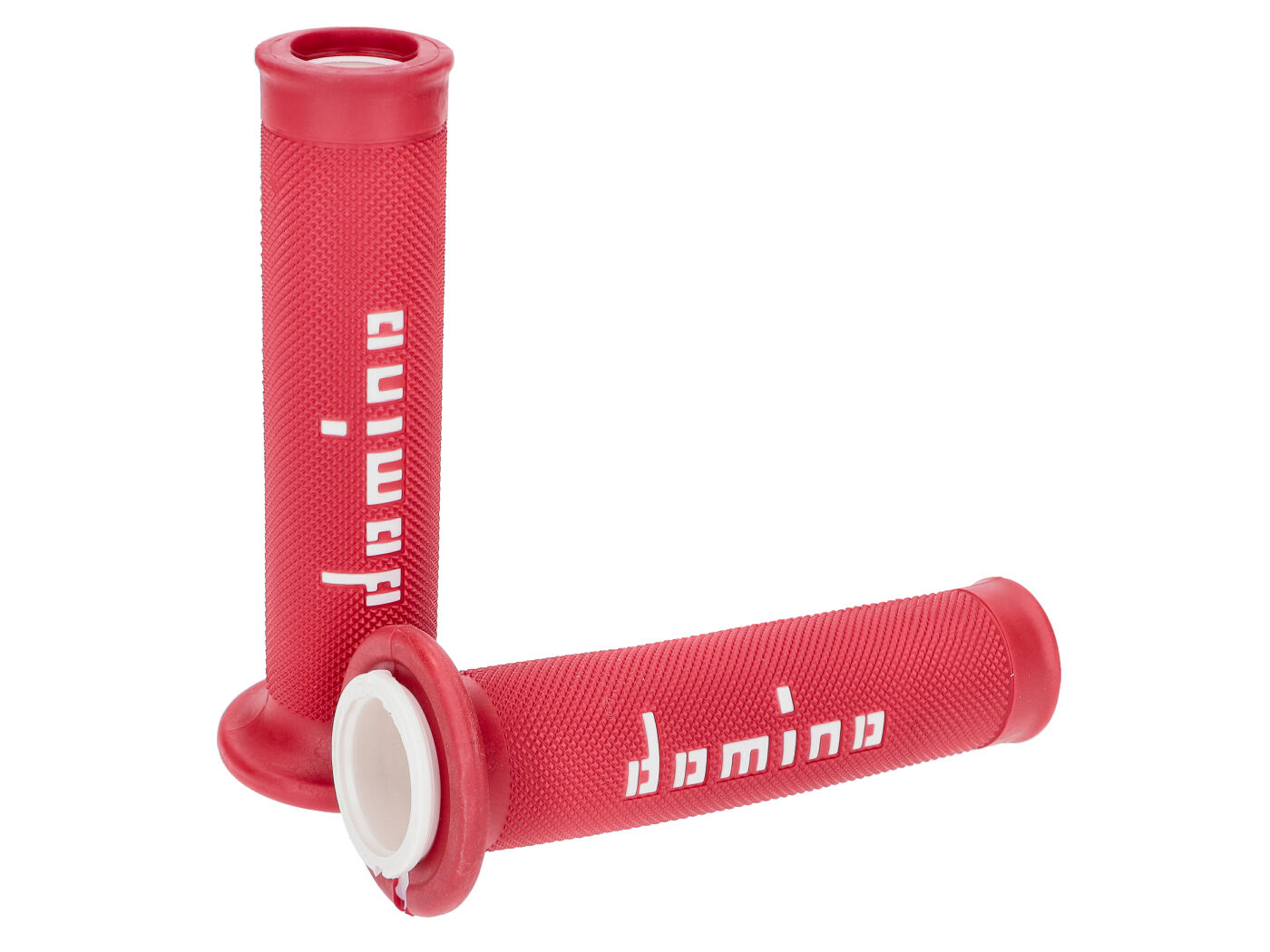 vairo gripsai / guminės rankenos komplektas Domino A010 On-Road raudona/balta atvirais galais