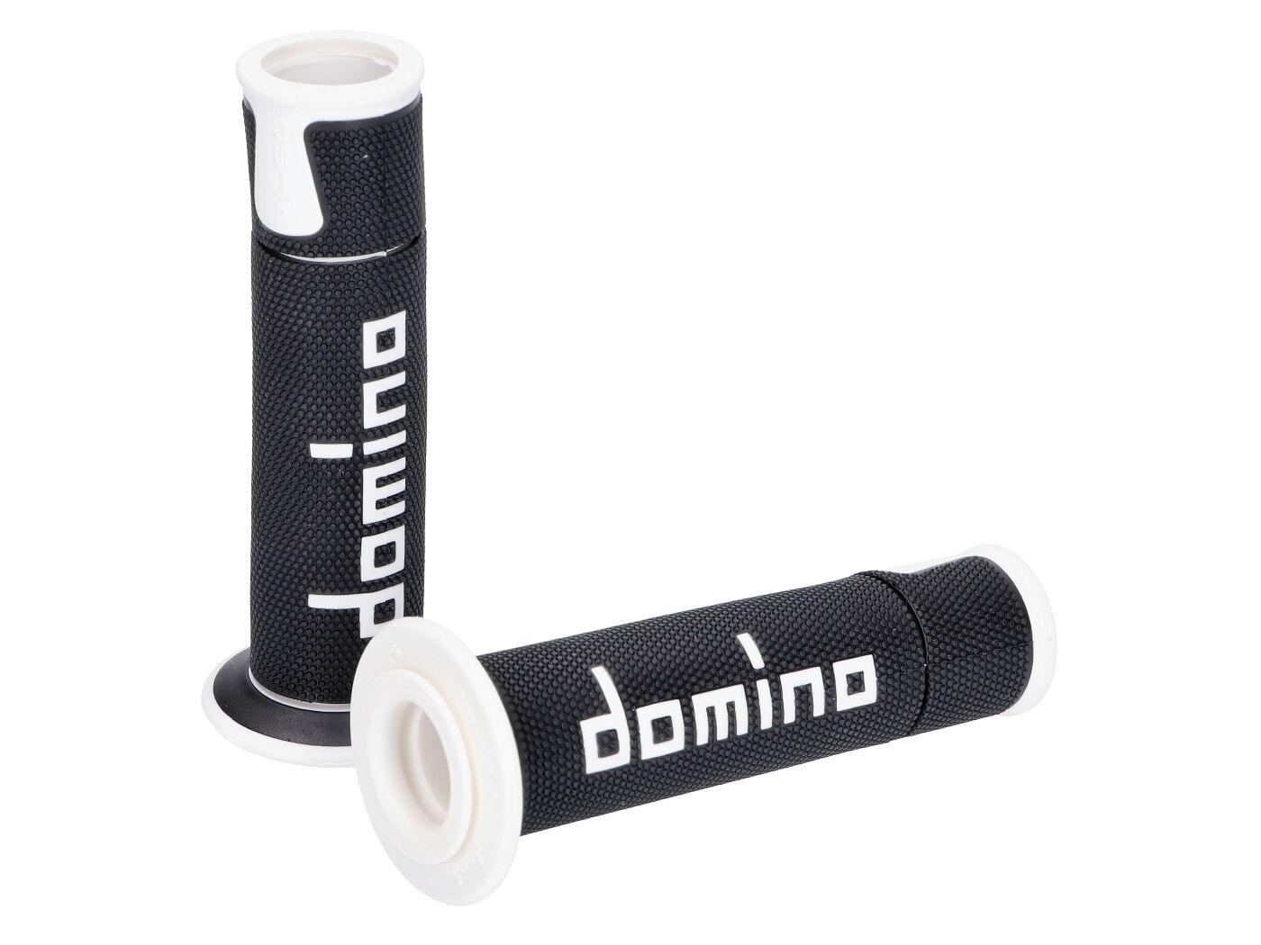 vairo Guminės rankenėlės Domino A450 on-road racing juodos/baltos atviros rankenos