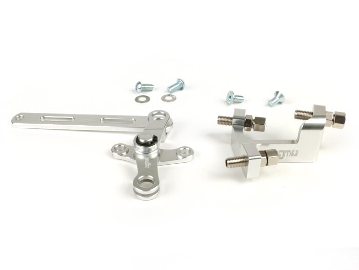 Pavarų pasukimo komplektas su įsk. reguliavimo blokas -BGM Pro pagamintas iš JPP, aliuminio CNC- Lambretta LI, LIS, SX, televizorius (2 serija, 3 serija), SX, DL, GP - anoduotas sidabru