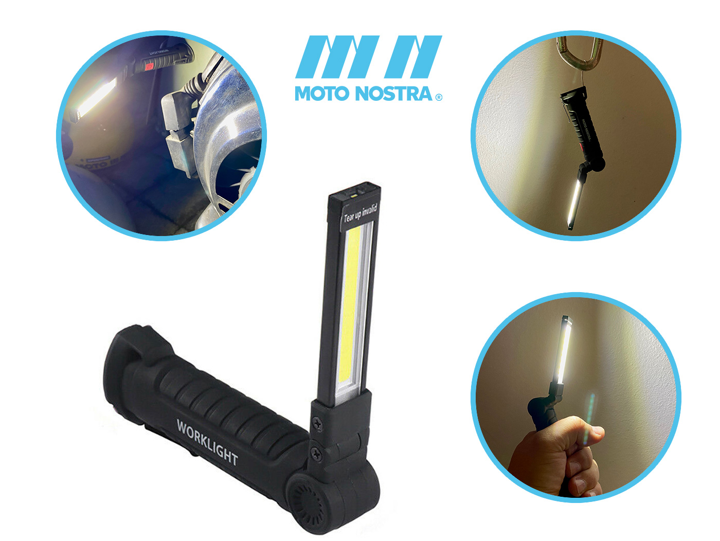 Žibintuvėlis - Apžiūros lemputė -MOTO NOSTRA cob LED su magnetiniu pagrindu, 250lm- 112x36mm, įsk. Mikro USB įkrovimo laidas