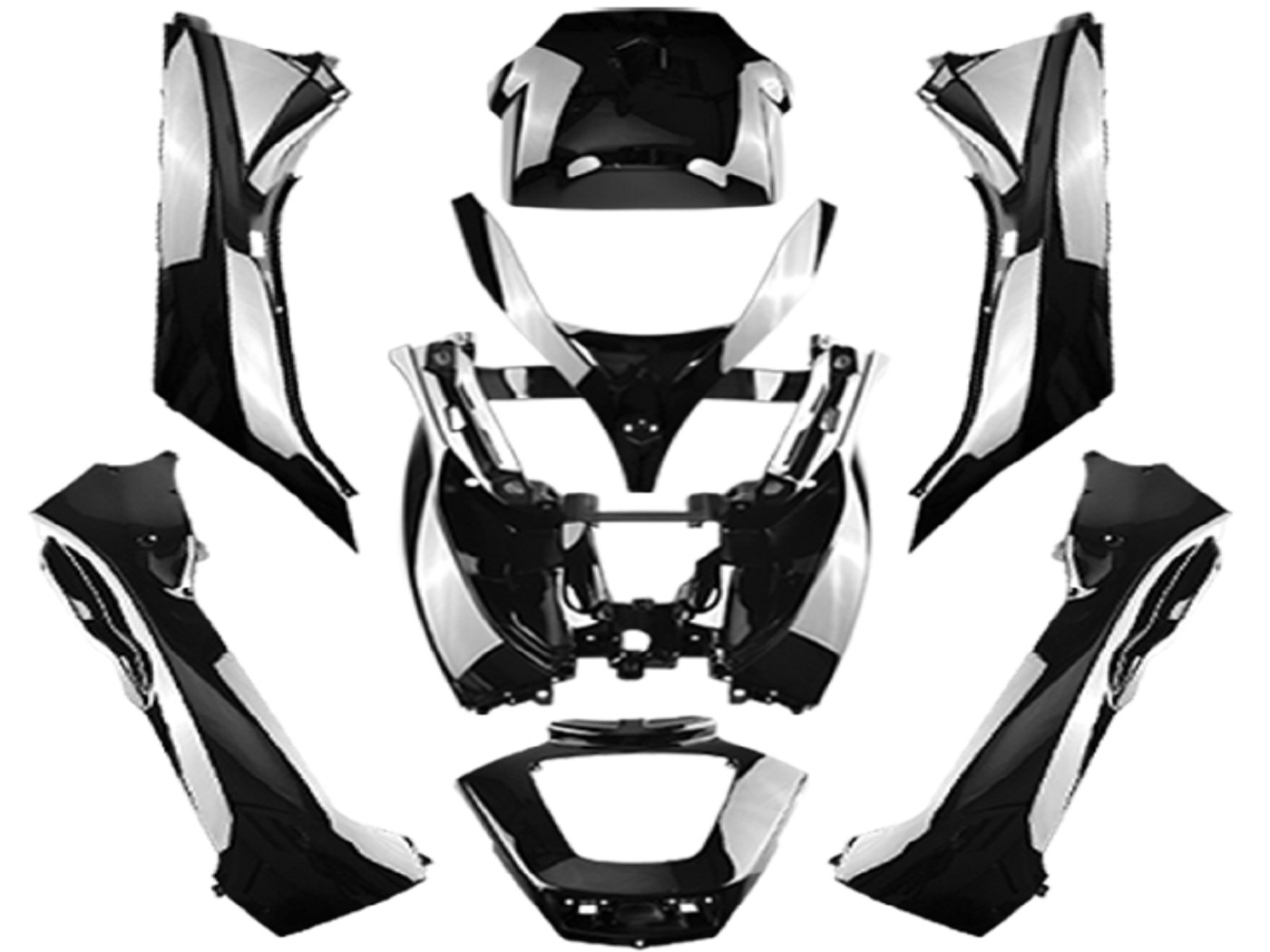 kėbulo komplektas 8 dalių juodas blizgus Piaggio MP3 125-500 2008-2013