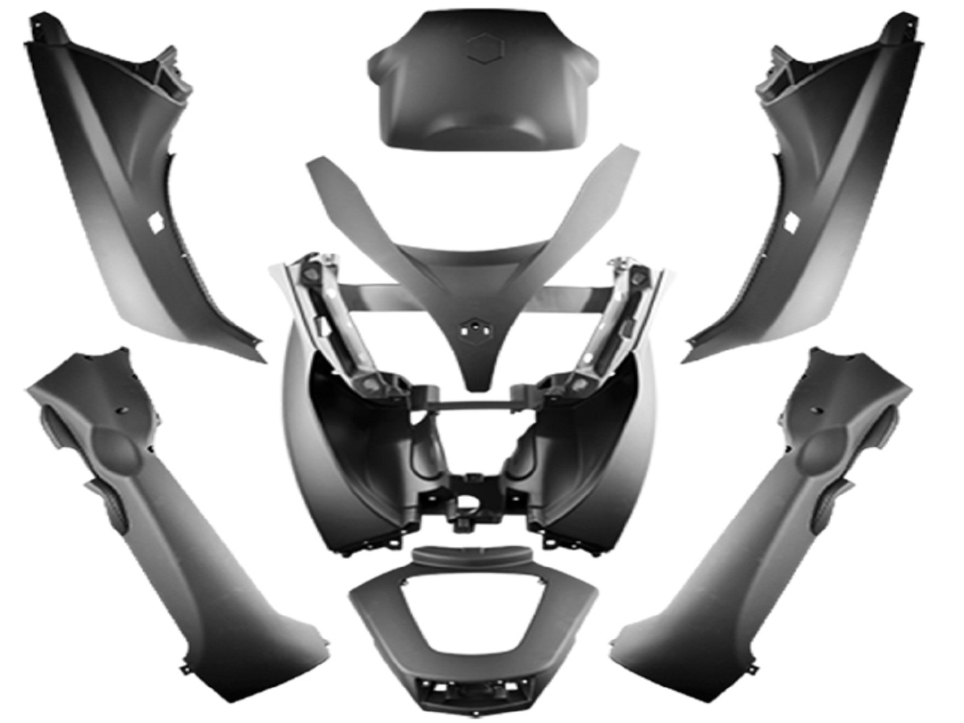 kėbulo komplektas 8 dalių juodas matinis Piaggio MP3 125-500 2008-2013