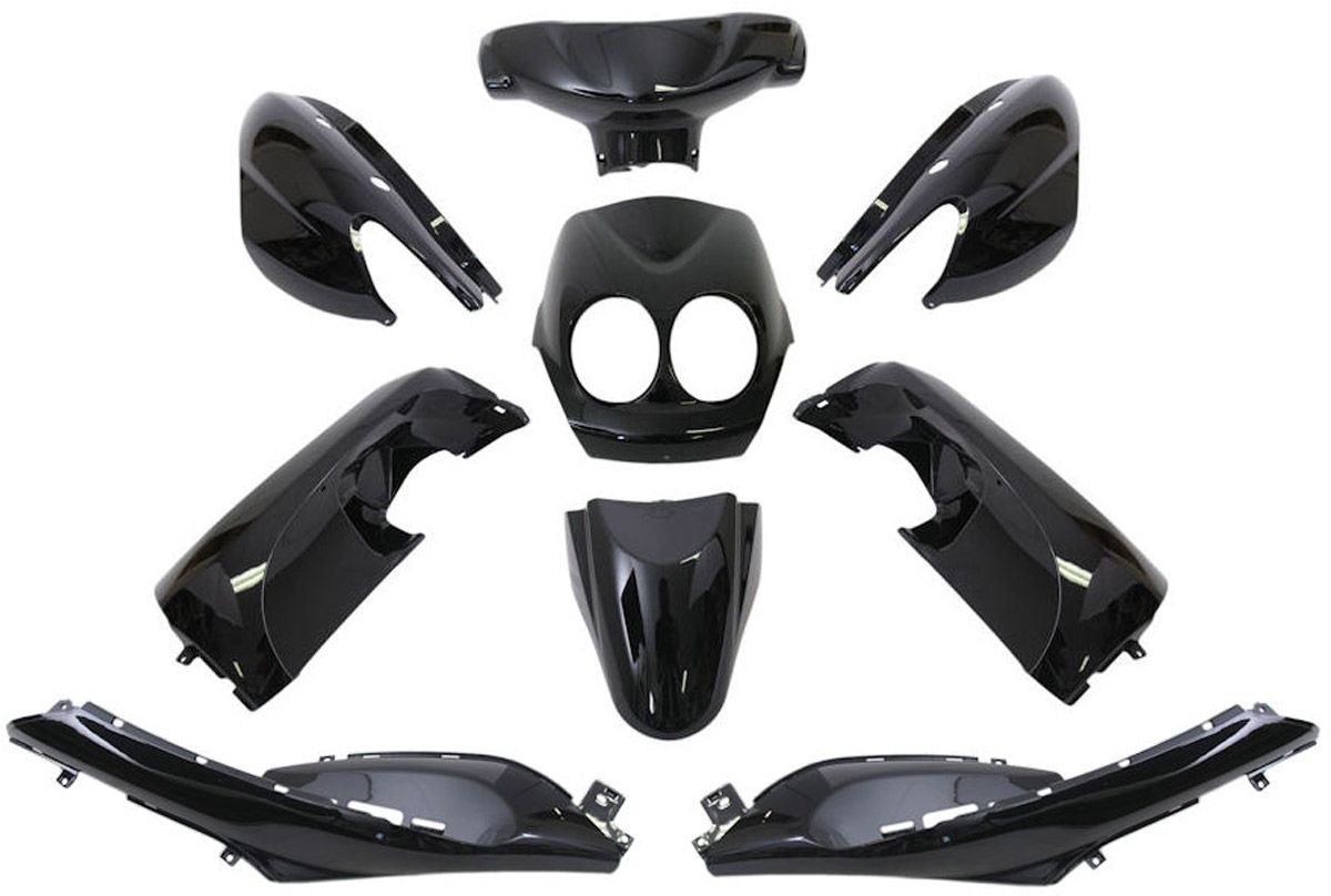 plastikų komplektas EDGE 7 dalių juodas metalinis Yamaha Neos, MBK Ovetto 50cc 2-taktis 2008-