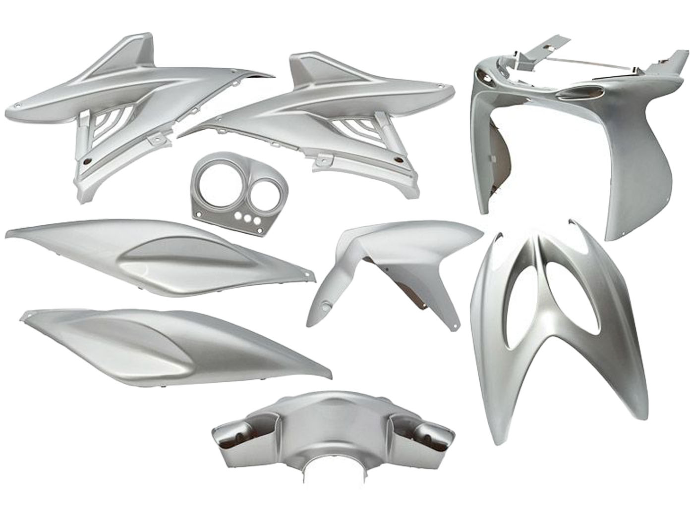 EDGE 9 dalių pilkos spalvos metalinis plastikų komplektas Yamaha Aerox, MBK Nitro