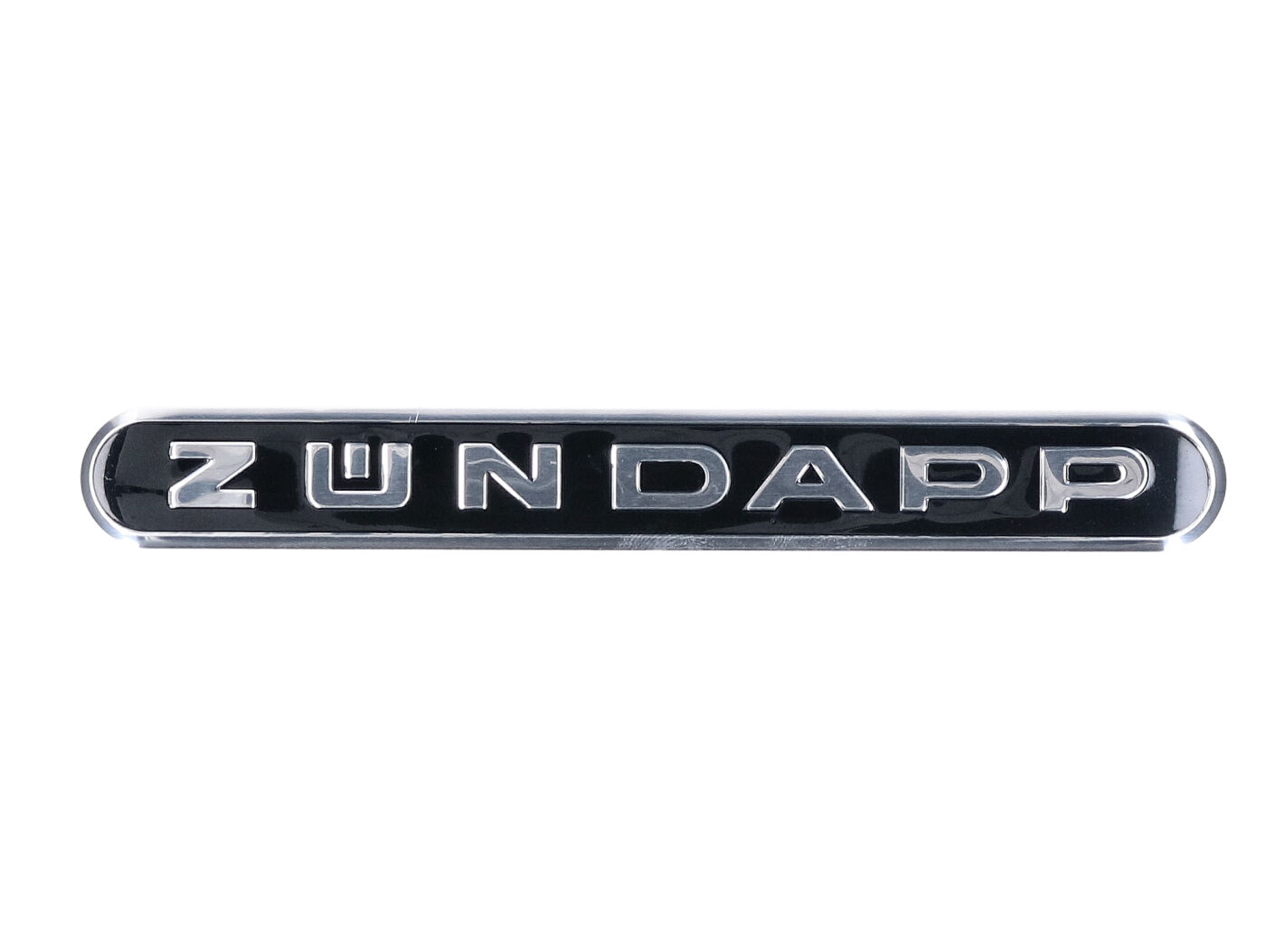 Lipduko emblema juoda / chromo 130 x 16,5 mm aliuminio pailgi Zündapp