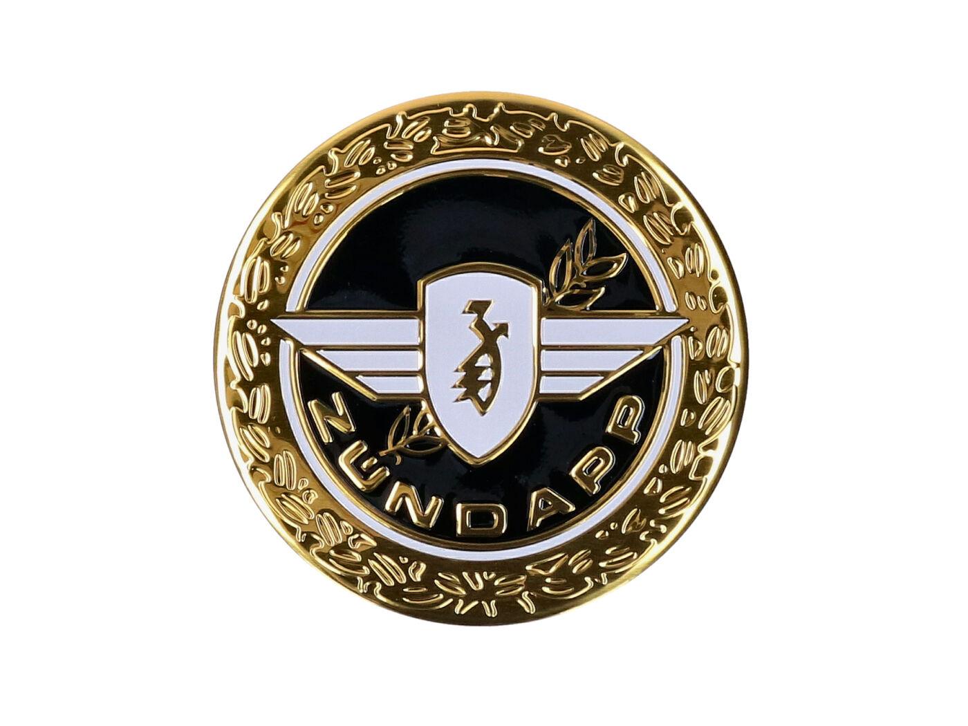 Lipduko emblema D=64 mm apvalus auksinis blizgus aliuminis, skirtas Zündapp