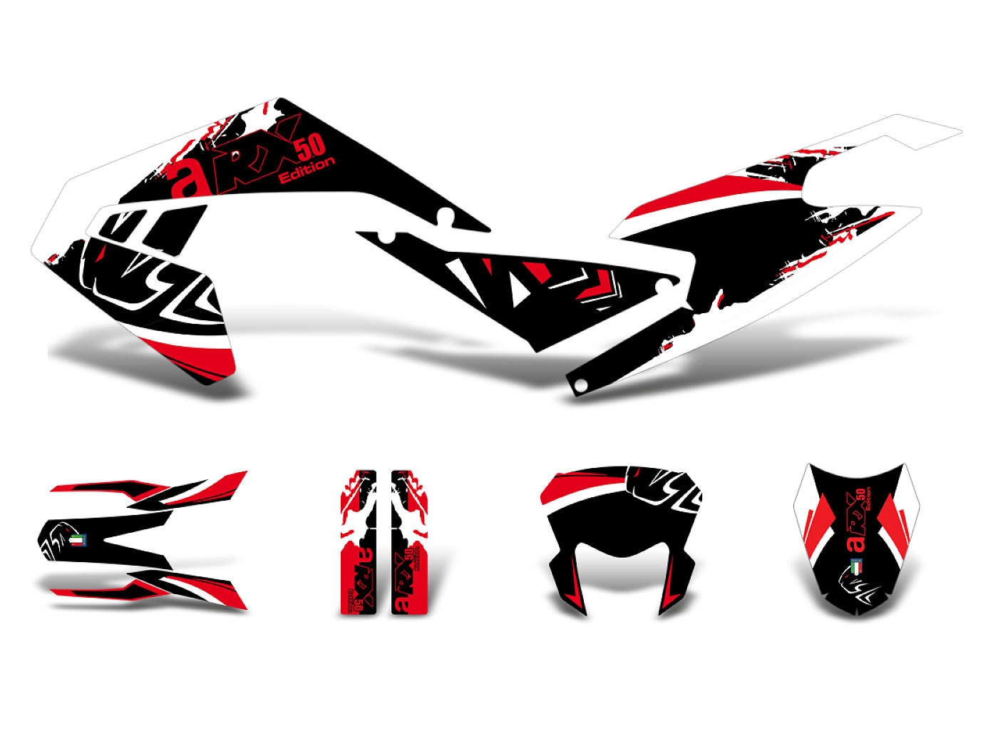 lipdukų komplektas juoda-balta-raudona matinis Aprilia RX50 2018- Euro4