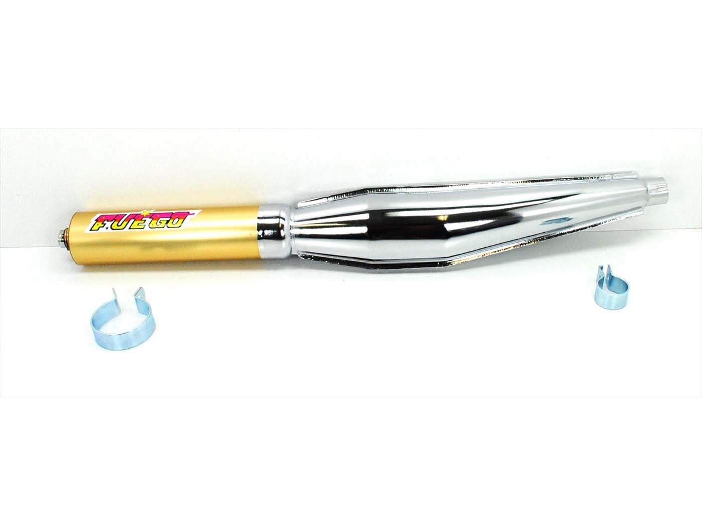 Exhaust Racing 32mm 670mm chromas, skirtas Zündapp CS, KS, GTS, ZR, ZD, ZL, C, Kreidler Florett, LF, LH, RMC, Flory, Hercules Prima, MK, K 50, Ultra, Puch Maxi, Monza