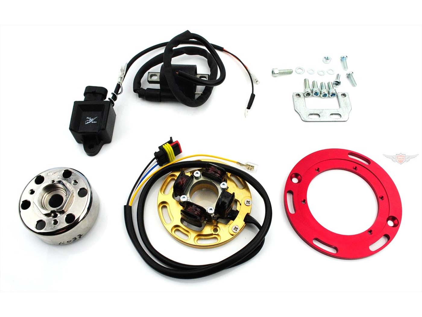 Uždegimas 60W 71mm polius ratas 310g 17x12mm kūgis 94mm Statoriaus plokštelė 120mm adapteris Yamaha, DT 50 MX