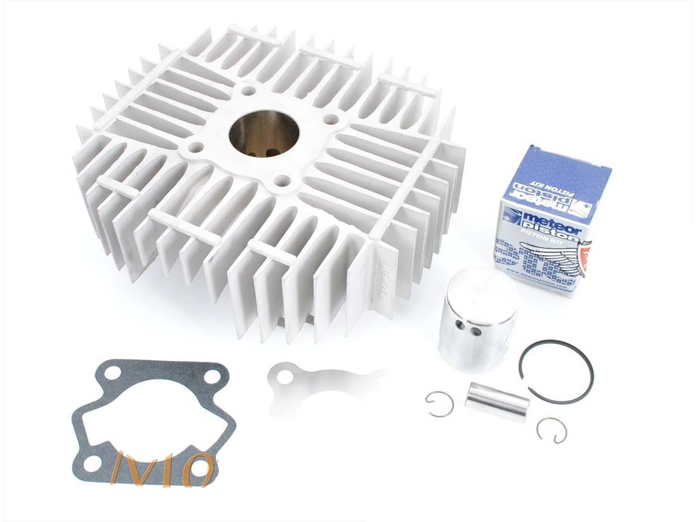 Cilindro komplektas Meteor aliuminis 50cc 40mm anga 32mm kolektoriaus jungtis 55mm varžtų atstumas Kreidler Florett RS, Mustang
