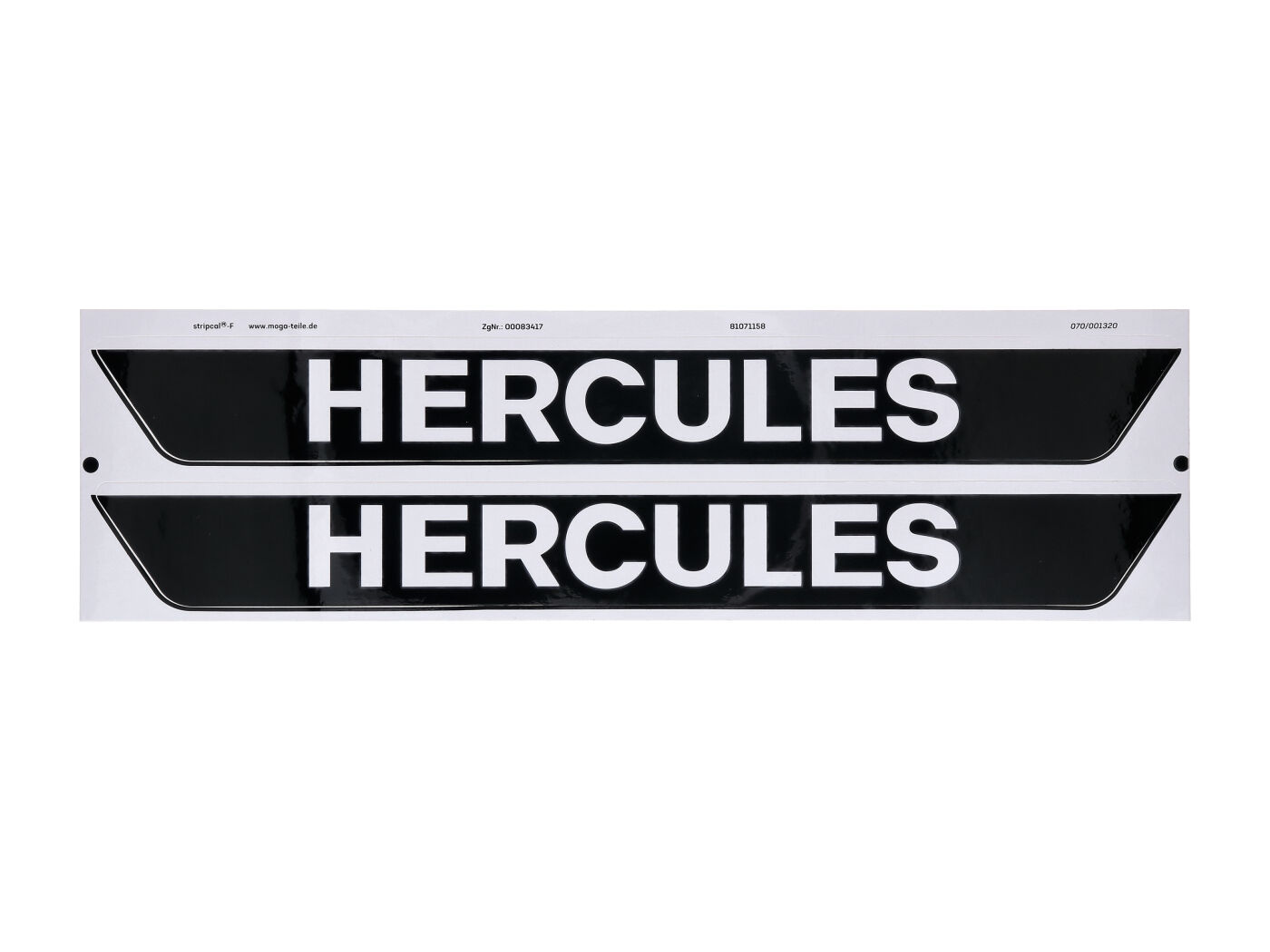 Lipdukų bakas MOGA 2 vnt. pločio 327 mm aukščio 38 mm juodai blizgus su baltomis raidėmis, skirtas Hercules M 3, 4, 5, Prima, Optima